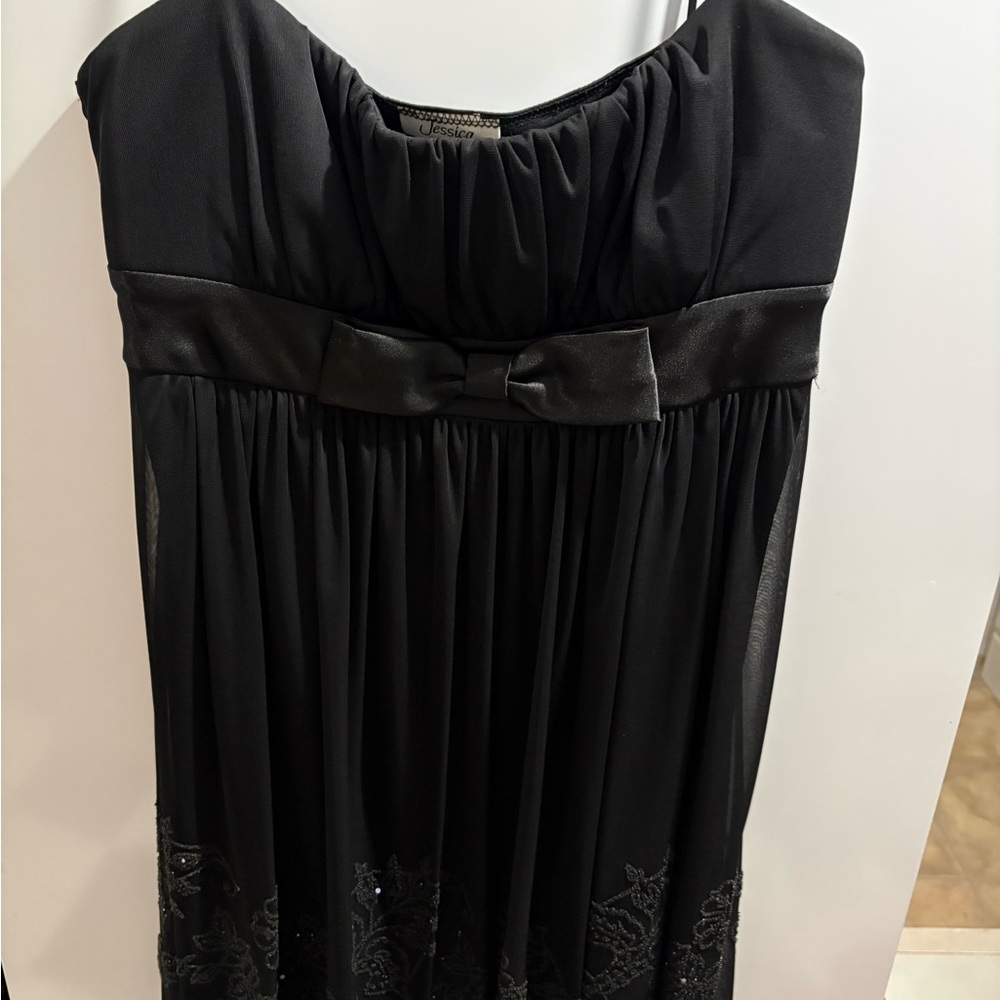 Jessica Black Evening Dress with Bow Detail